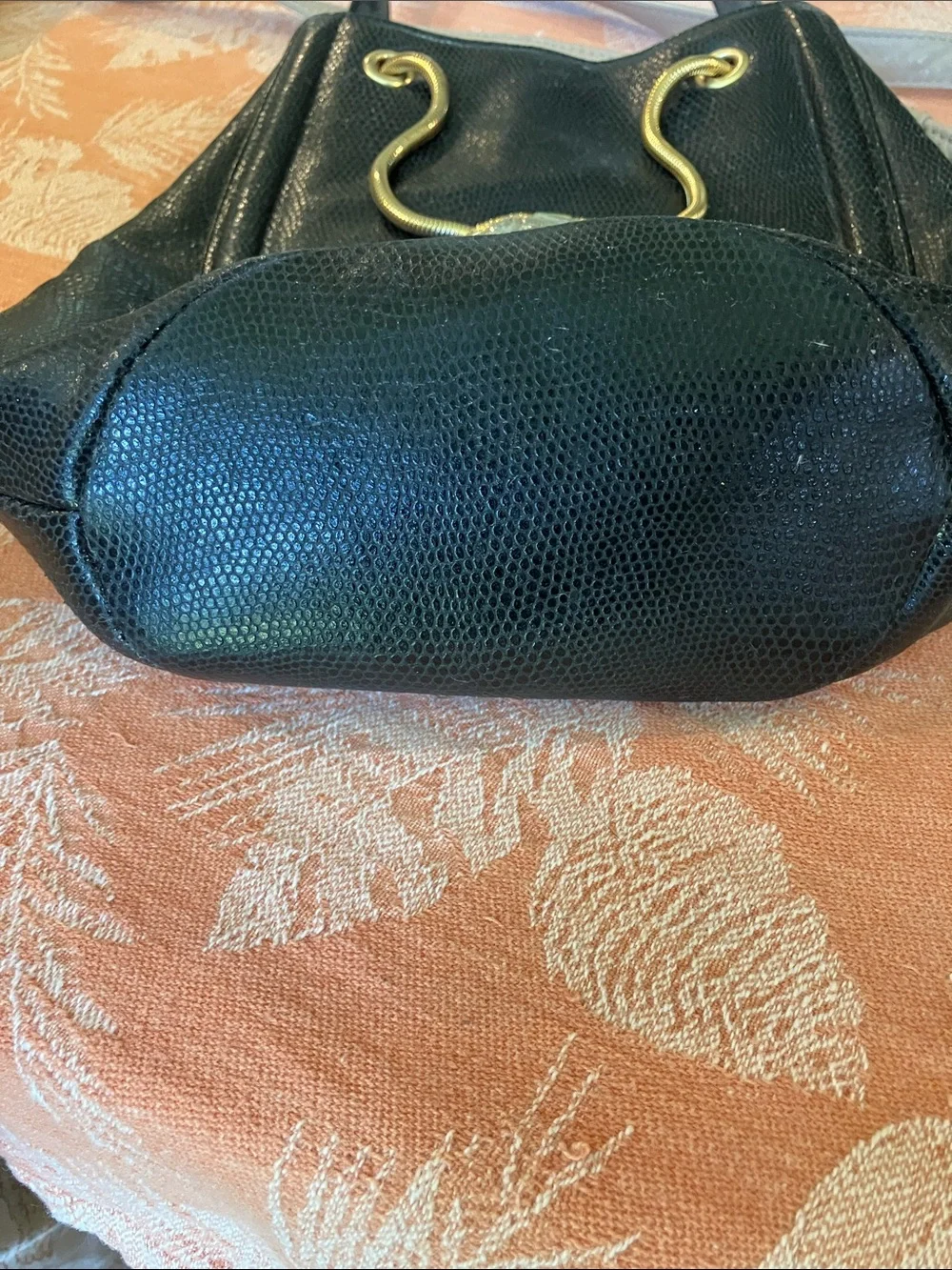 Rodo vintage Black Leather bucket Bag with Gold Medallion Accent
